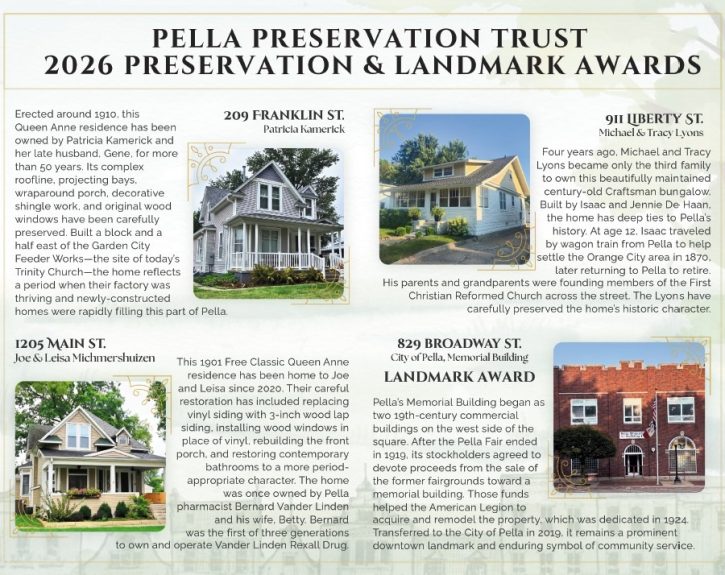 Congratulations to the 2026 Pella Preservation and Landmark Award Recipients!